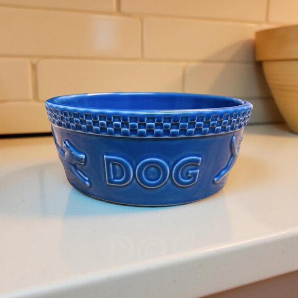 Vintage Mulligan Blue Dog Bowl | Longaberger Pottery Pet Dish | 7.5” Stoneware F - Picture 3 of 6
